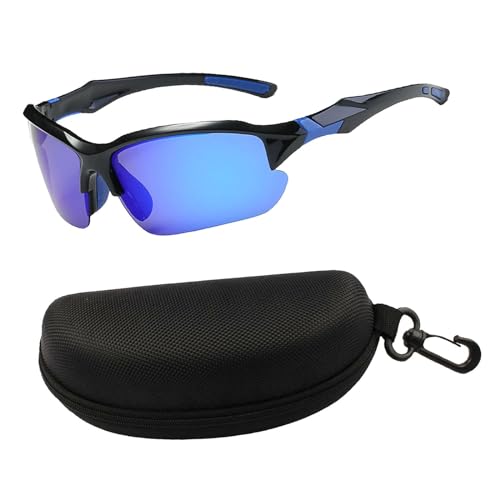 Perfeclan Fahrradbrille, polarisierte Sonnenbrille, leichte Sport-Sonnenbrille, Schutzbrille für den Außenbereich, Mountainbikes, Baseball, Motorrad, Blau von Perfeclan