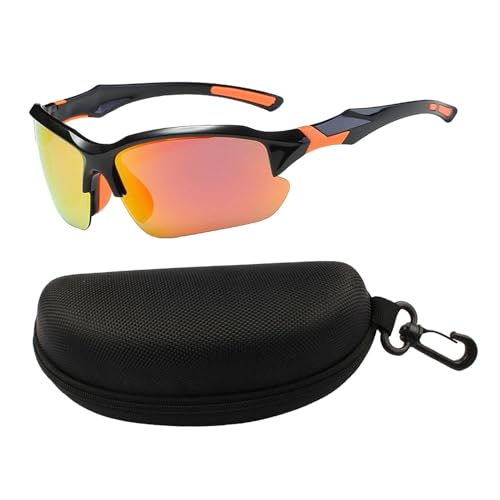 Perfeclan Fahrradbrille, polarisierte Sonnenbrille, leichte Sport-Sonnenbrille, Schutzbrille für den Außenbereich, Mountainbikes, Baseball, Motorrad, Rot von Perfeclan