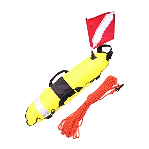 Perfeclan Gut Freediving-Bojen-Float mit 25 m Seilen, reflektierender Streifen-Signalmarkierung, aufblasbarer -Sicherheitsausrüstung für das, GELB von Perfeclan