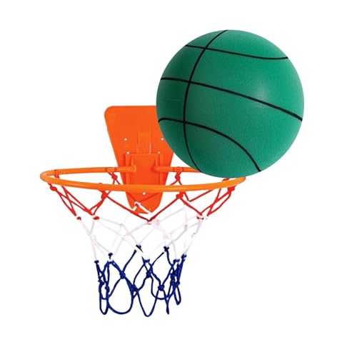 Perfeclan Leiser Basketball mit Korb, Springender Ball, leicht für Verschiedene Indoor-Aktivitäten, geräuschloser Kinderspielzeugball, geräuschloses, Grün Größe 7 von Perfeclan