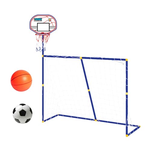 perfeclan Basketballkorb mit Fußballtornetz, Fußballtor Basketballständer Faltbar Kompakt mit Rahmen 2 in 1 für Sport, Outdoor, Weiß von Perfeclan