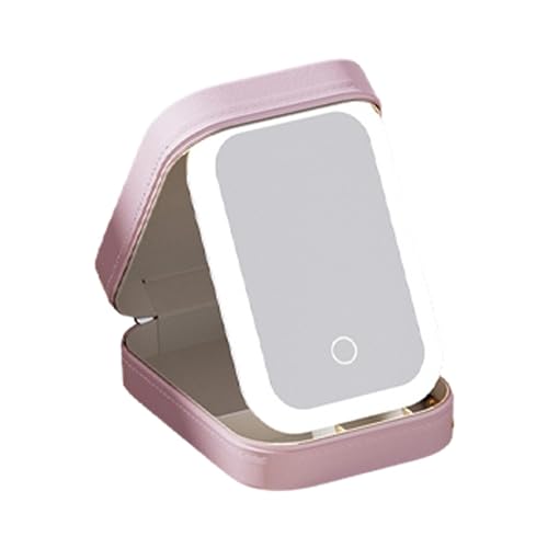 perfeclan Make-up-Reisekoffer mit Spiegel, LED, 3 einstellbare Helligkeit, Kosmetiktasche, tragbar, Make-up-Pinsel-Tasche für Frauen, ROSA von Perfeclan