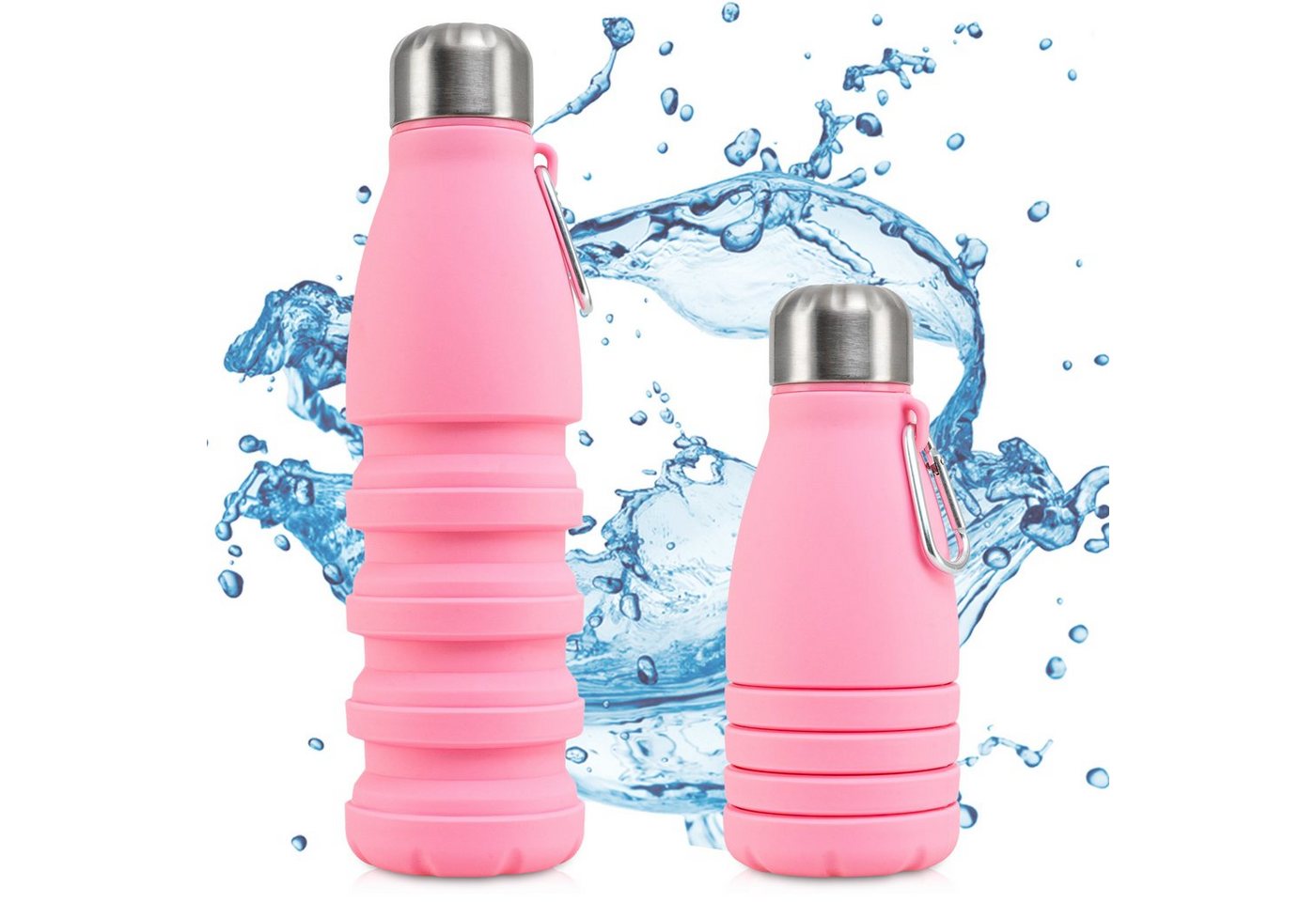 Perfekto24 Trinkflasche Faltbare Trinkflasche in Rosa - Wasserflasche aus Silikon (550ml) von Perfekto24