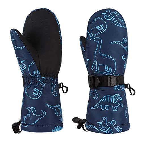 Pesaat Handschuhe Kinder Winter Jungen Wasserdicht Skihandschuhe Wärmende Fingerhandschuhe Mit Dinosaurier Fausthandschuhe (Blau Dinosaurier, 4-6 Jahren) von Pesaat