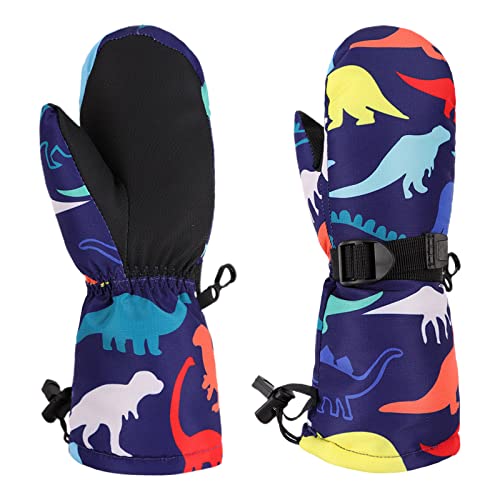 Pesaat Handschuhe Kinder Winter Jungen Wasserdicht Skihandschuhe Wärmende Fingerhandschuhe Mit Dinosaurier Fausthandschuhe (Mehrfarbige Dinosaurier, 4-6 Jahren) von Pesaat