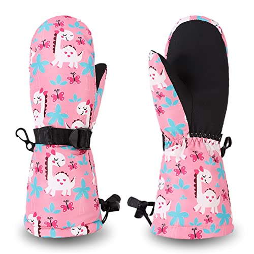 Pesaat Handschuhe Kinder Winter Jungen Wasserdicht Skihandschuhe Wärmende Fingerhandschuhe Mit Dinosaurier Fausthandschuhe (Rosa Dinosaure, 2-4 Jahren) von Pesaat