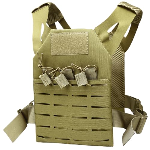 Kids Tactical Weste, wasserdichte und kräftig-resistente Nylon-taktische Weste mit einstellbarem Gürtel Einer Größe Airsoft Kids Kostüm mit versteckter Tasche für das Training im Freien, Khaki, Khaki von Pesoncarl