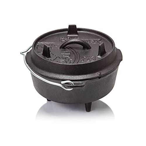 Petromax Feuertopf ft3 - Dutch Oven aus Gusseisen für Kochen und Backen - mit Deckel, Henkel und Standfüßen - Gerichte für 1 bis 3 Personen - 1,6 l von Petromax