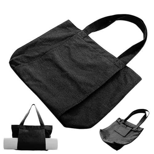 Pettaku Yoga-Bag-Einkaufstasche Großer Mehrzweck-Fitnessbeutel Canvas-Einkaufstasche mit Yogamatten-Tragetasche, wasserfestes Carryall-Umhängetasche Schwarz schwarz von Pettaku