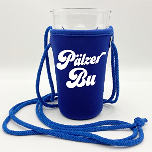 Pälzer Bu Dubbeglashalter (Blau) - Passend für 0,5 L Dubbeglas - Pfälzer Schorlehalter zum Umhängen von Pfalz Schorle Edition
