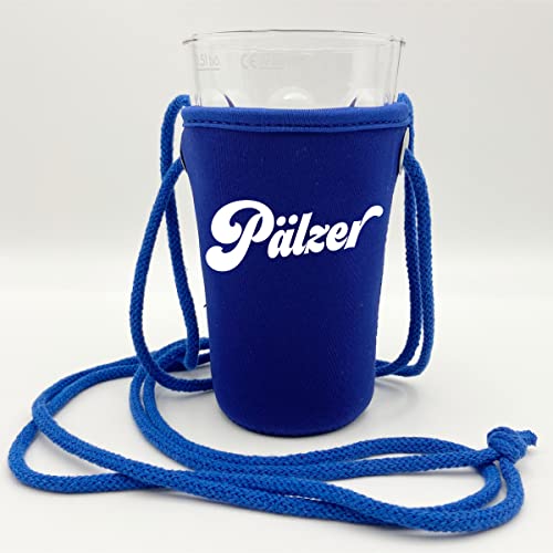 Pälzer Dubbeglashalter (Blau) - Passend für 0,5 L Dubbeglas - Pfälzer Schorlehalter zum Umhängen von Pfalz Schorle Edition