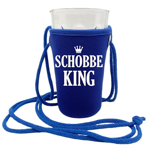 Schobbe King Dubbeglashalter (Blau) - Passend für 0,5 L Dubbeglas - Pfälzer Schorlehalter zum Umhängen von Pfalz Schorle Edition
