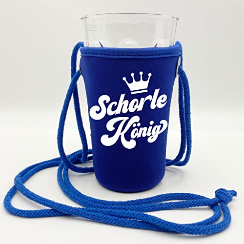 Schorle König Dubbeglashalter (Blau) - Passend für 0,5 L Dubbeglas - Pfälzer Schorlehalter zum Umhängen von Pfalz Schorle Edition