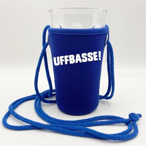UFFBASSE! Dubbeglashalter (Blau) - Passend für 0,5 L Dubbeglas - Pfälzer Schorlehalter zum Umhängen von Pfalz Schorle Edition