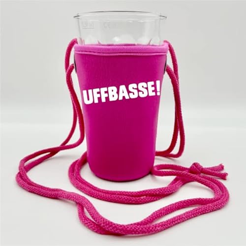 UFFBASSE! Dubbeglashalter (Pink) - Passend für 0,5 L Dubbeglas - Pfälzer Schorlehalter zum Umhängen von Pfalz Schorle Edition