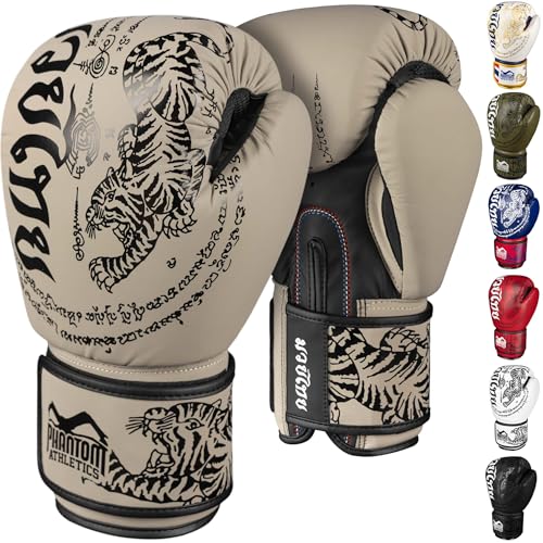 Phantom Athletics Boxhandschuhe Männer - Muay Thai | MMA und Kickbox | 10-16oz Boxing Gloves für Kampfsport | Box Handschuhe Herren, Damen und Kinder (Muay Thai - Sand, 16 Oz) von Phantom Athletics