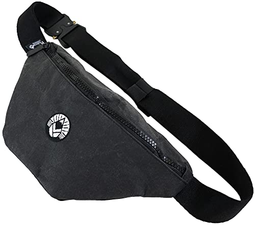 Phieres Risiph Hip Bag - Unisex wasserdichte Hüfttasche aus speziell behandeltem Papier und PU, mit Special Forces Metallschnalle und gesticktem Logo, Schwarz von Phieres