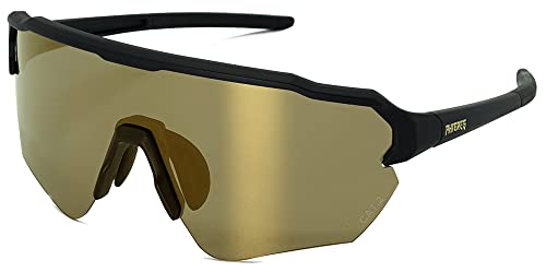 Phieres Sandgraiph Ltd - Hochwertige Sport-Sonnenbrille mit Bio-TPU Rahmen, weitem Sichtfeld, und austauschbaren Gläsern UV400 Schutz in Schwarz/Gold von Phieres