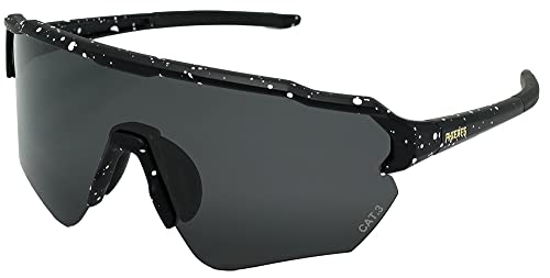 Phieres Sandgraiph Ltd - Hochwertige Sport-Sonnenbrille mit Bio-TPU Rahmen, weitem Sichtfeld, und austauschbaren Gläsern UV400 Schutz in Schwarz/Weiß gesprenkelt von Phieres