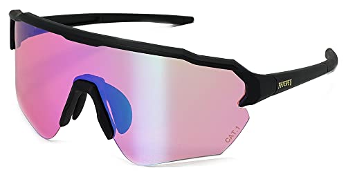 Phieres Sandgraiph Ltd - Hochwertige Sport-Sonnenbrille mit Bio-TPU Rahmen, weitem Sichtfeld, und austauschbaren Gläsern UV400 Schutz in Schwarz/Rosa Grün von Phieres