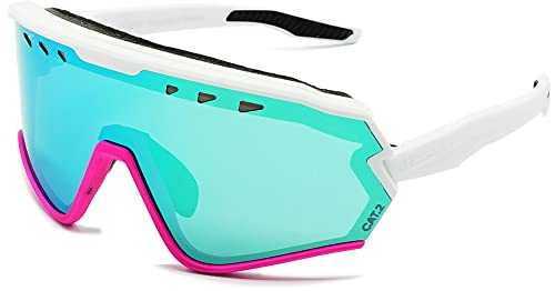Phieres Sharkbiteph Origin - Sportbrille für Damen und Herren mit UV 400 Protektion und polarisierten Gläsern in Matt Weiß Pink/Eisblau von Phieres