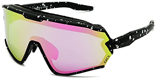 Phieres Sharkbiteph Plus - Sportbrille für Damen & Herren mit UV400 Protektion & polarisierten Gläsern in Matt Black/Cherry Pink von Phieres