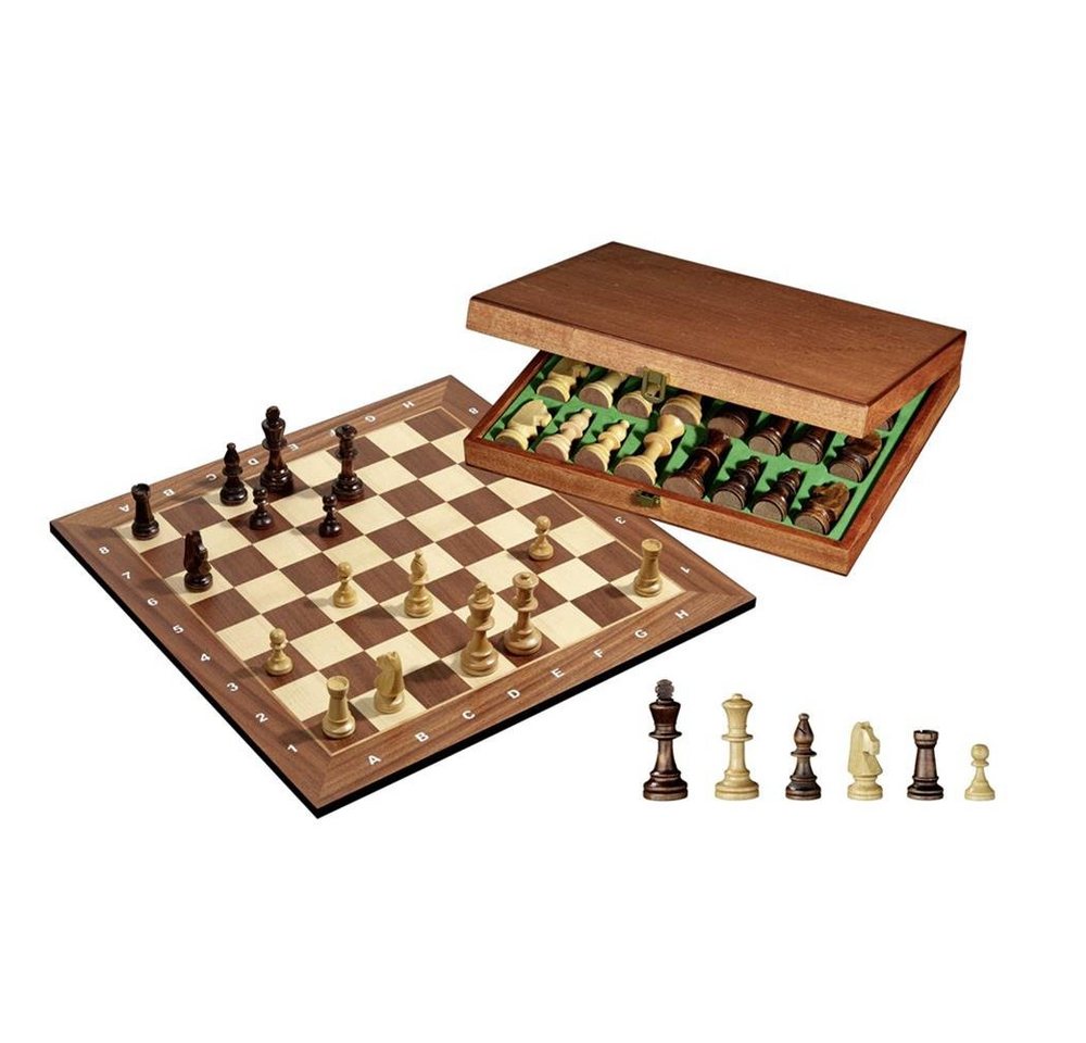 Philos Spiel, Turnier-Schachset mit Schachbrett und Schachfiguren in Holzbox, Feld 50 mm Königshöhe 90mm von Philos
