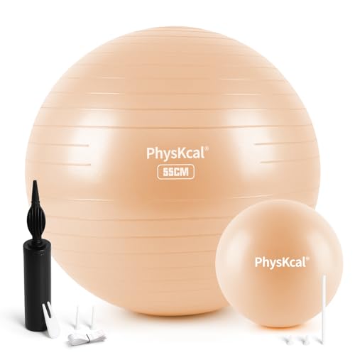 PhysKcal 55cm Beige Dicker Gymnastikball und 23 cm Pilatesball Set, Anti Burst Gymnastikball, Anti-Rutsch-Sitzball, Balanceball, Yogaball für Zuhause, Fitnessstudio und Büro von PhysKcal