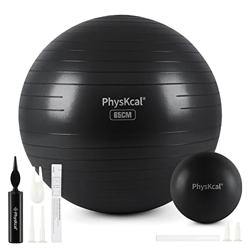 PhysKcal 65cm Black Dicker Gymnastikball und 23 cm Pilatesball Set, Anti Burst Gymnastikball, Anti-Rutsch-Sitzball, Balanceball, Yogaball für Zuhause, Fitnessstudio und Büro von PhysKcal