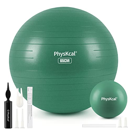 PhysKcal 65cm Green Dicker Gymnastikball und 23 cm Pilatesball Set, Anti Burst Gymnastikball, Anti-Rutsch-Sitzball, Balanceball, Yogaball für Zuhause, Fitnessstudio und Büro von PhysKcal