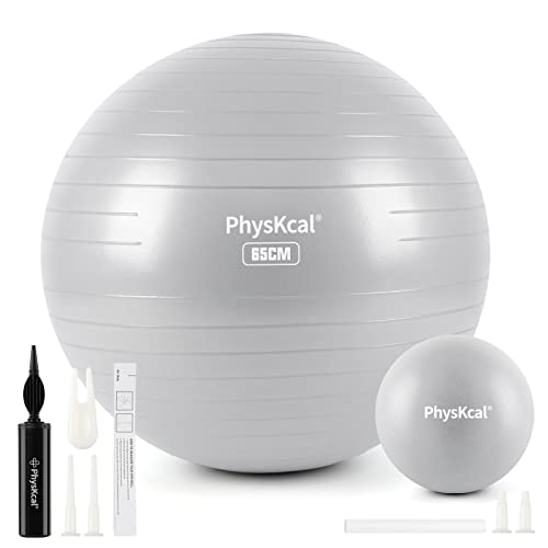 PhysKcal 65cm Grey Dicker Gymnastikball und 23 cm Pilatesball Set, Anti Burst Gymnastikball, Anti-Rutsch-Sitzball, Balanceball, Yogaball für Zuhause, Fitnessstudio und Büro von PhysKcal
