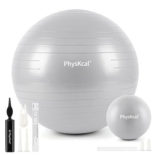 PhysKcal 75cm Grey Dicker Gymnastikball und 23 cm Pilatesball Set, Anti Burst Gymnastikball, Anti-Rutsch-Sitzball, Balanceball, Yogaball für Zuhause, Fitnessstudio und Büro von PhysKcal