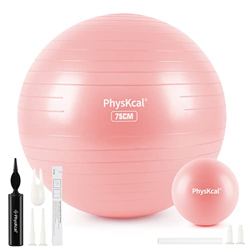 PhysKcal 75cm Pink Dicker Gymnastikball und 23 cm Pilatesball Set, Anti Burst Gymnastikball, Anti-Rutsch-Sitzball, Balanceball, Yogaball für Zuhause, Fitnessstudio und Büro von PhysKcal