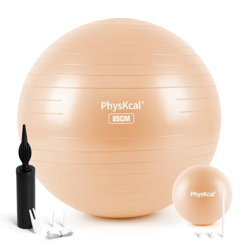 PhysKcal 85cm Beige Dicker Gymnastikball und 23 cm Pilatesball Set, Anti Burst Gymnastikball, Anti-Rutsch-Sitzball, Balanceball, Yogaball für Zuhause, Fitnessstudio und Büro von PhysKcal