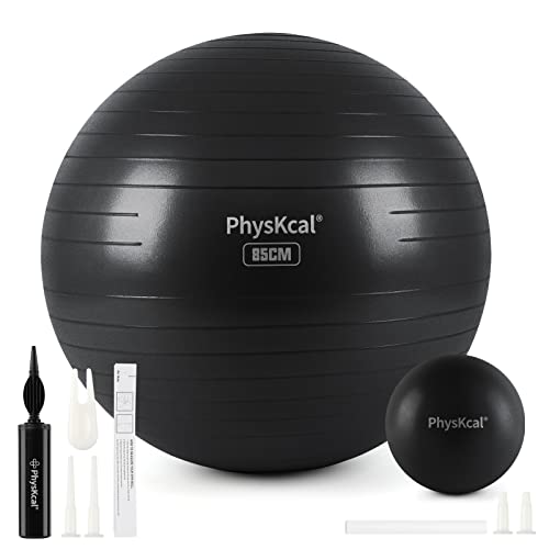 PhysKcal 85cm Black Dicker Gymnastikball und 23 cm Pilatesball Set, Anti Burst Gymnastikball, Anti-Rutsch-Sitzball, Balanceball, Yogaball für Zuhause, Fitnessstudio und Büro von PhysKcal