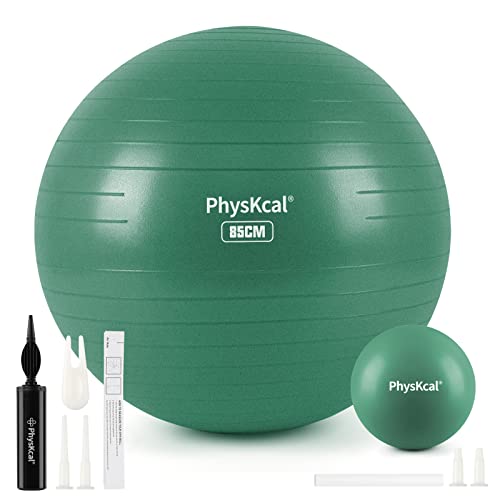 PhysKcal 85cm Green Dicker Gymnastikball und 23 cm Pilatesball Set, Anti Burst Gymnastikball, Anti-Rutsch-Sitzball, Balanceball, Yogaball für Zuhause, Fitnessstudio und Büro von PhysKcal