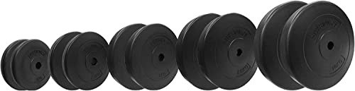 Physionics® Gewichtsscheiben - Verfügbare Sets (2/2.5/5 / 7.5/10 kg), Ø 27 mm, Kunststoff, Schwarz - Gewichte Hantelscheiben (2 x 5 kg) von Physionics