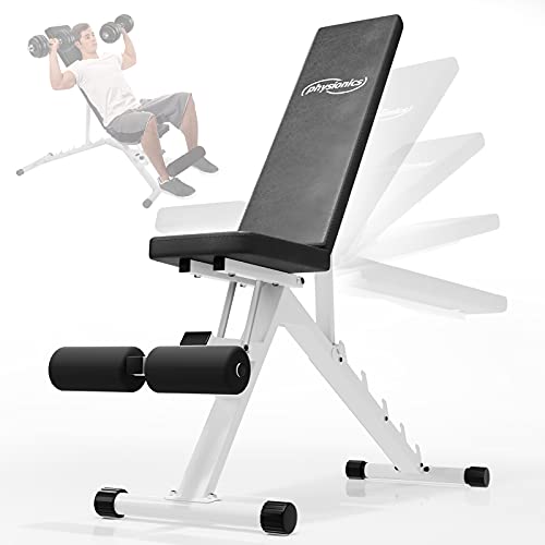 Physionics® Multifunktion Hantelbank - Rückenlehne 5-fach verstellbar, klappbar, Beinhalterung, bis 200kg belastbar- Schrägbank, Flachbank, Trainingsbank, Fitnessbank für Zuhause, Bauchtrainer von Physionics