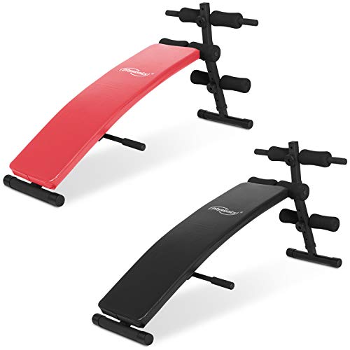 Physionics® Sit Up Bank mit Beinfixierung - klappbar, 5-fach verstellbar 60-72 cm, Stahl, Rot - Bauchtrainer, Trainingsbank, Rückentrainer, Bauchbank, Fitness Workout Bench für Bauchtraining von Physionics