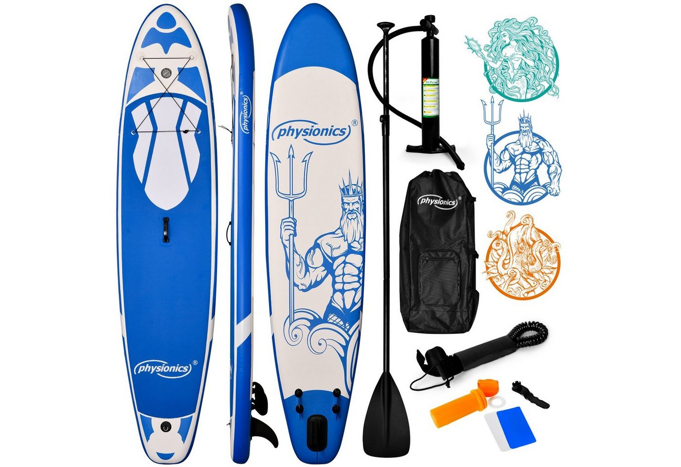 Physionics SUP-Board Stand Up Paddle Board - 305/320/366cm, mit Paddel und Pumpe, Farbwahl von Physionics
