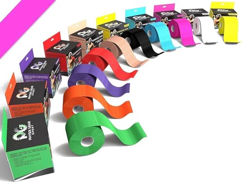 Physix Gear Sport Kinesiologie Tape Wasserfest Hautschonende Kinesiotapes extra Lange Haftung Sporttape Kinesiotape Dusch- und Schweißresistent Physio Tape Kinesio Tape + Tapen Anleitung 2X PINK von Physix Gear Sport