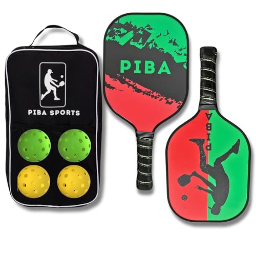 PiBa Sports Pickleball Schläger Set inkl. Tasche 2X Paddle 2X Indoor Bälle 2X Outdoor Bälle Praktischer Tragetasche Ideal für Anfänger Einsteiger Profi Pickleball Starter Ausrüstung V2 von PiBa Sports