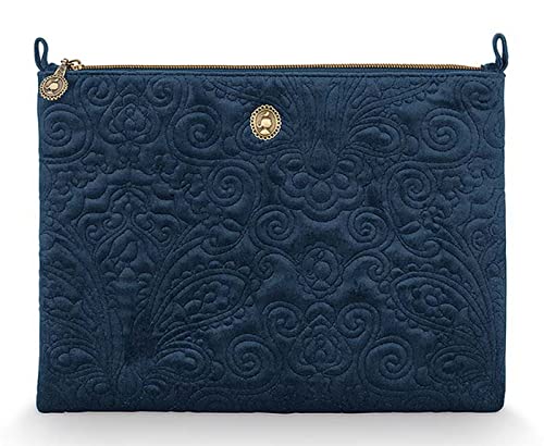 PiP Studio Cosmetic Flat Pouch Large Velvet Quiltey Days Blue 30x22x1cm von PiP Studio