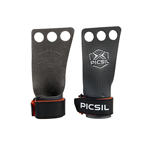 PICSIL RX Carbon Grips, Crosstraining Hand Grips für Gewichtheben, Handschuhe für Muscleups, Pull Ups, Gymnastik, Verhindert Blasen und Risse, Für Männer und Frauen (Orange 3H, L) von PICSIL