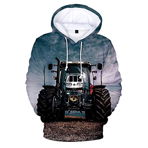 HGFHGD Landwirtschaftlicher großer Traktor Hip-Hop-Mode 3D-Druck Pullover Streetwear lässiges Langarm-Sweatshirt von HGFHGD