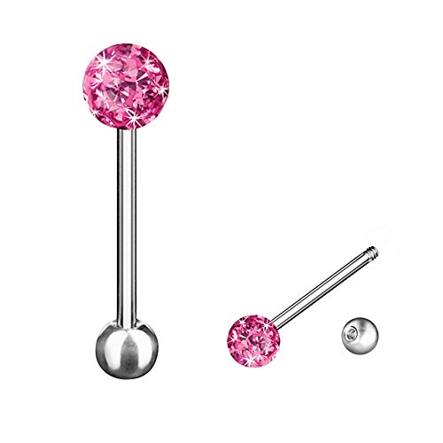 Piercingfaktor Barbell Stab Piercing Hantel Stecker Zungenpiercing Zunge Intim Brust Oral Ohr Tragus Helix Ohrpiercing Kugel Multi Ferido Kristall 14mm Pink von Piercingfaktor