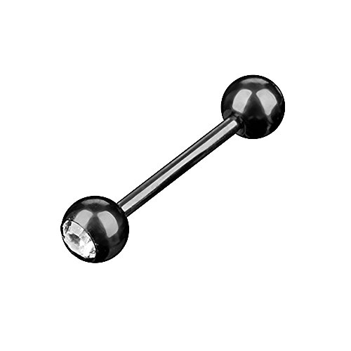 Piercingfaktor Barbell Stab Piercing Hantel Stecker Zungenpiercing Zunge Intim Brust Oral Ohr Tragus Helix Ohrpiercing Kugel Schwarz mit Kristall Clear 1,6mm x 16mm x 5mm von Piercingfaktor