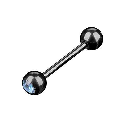 Piercingfaktor Barbell Stab Piercing Hantel Stecker Zungenpiercing Zunge Intim Brust Oral Ohr Tragus Helix Ohrpiercing Kugel Schwarz mit Kristall Hellblau 1,6mm x 16mm x 5mm von Piercingfaktor