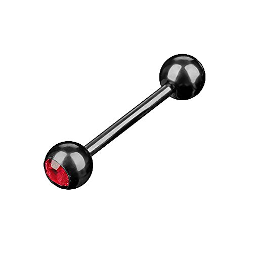 Piercingfaktor Barbell Stab Piercing Hantel Stecker Zungenpiercing Zunge Intim Brust Oral Ohr Tragus Helix Ohrpiercing Kugel Schwarz mit Kristall Rot 1,6mm x 16mm x 6mm von Piercingfaktor