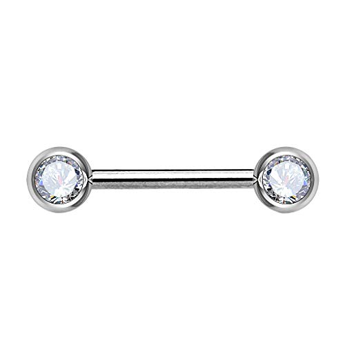 Piercingfaktor Brustwarzen Piercing Intimpiercing Nippelpiercing Brust Nippel Intim Barbell mit Hantel Zwei Strass Kristall Kugel 1,6mm x 16mm x 6mm Silber Clear von Piercingfaktor